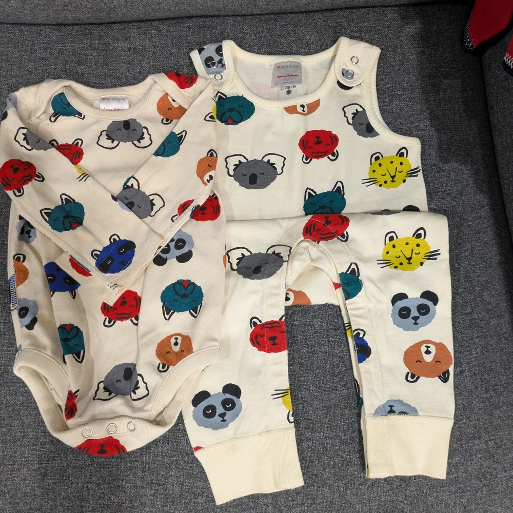 Hanna Andersson Cream Animal Print Baby Set